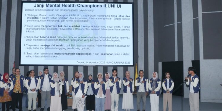 ILUNI UI meluncurkan Mental Health Champions dengan buku panduan untuk dukungan kesehatan jiwa mahasiswa di Kampus UI Depok.
